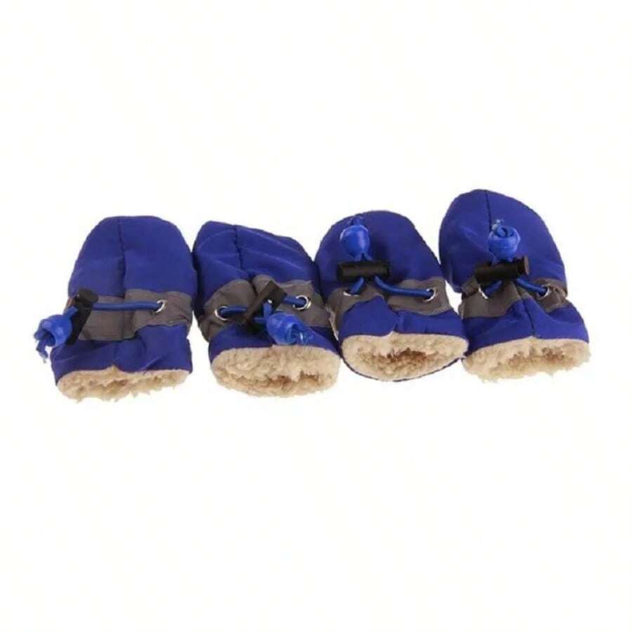 4pcs Antiskid Puppy Shoes Pet Protection Soft-Soled Pet Shoes Winter Waterproof Prewalkers Soft Supplies Pet Paw Care Supplies - Blue - View 1