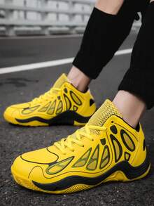 Spring New Yellow Solid Color Men Sports Casual Shoes, Lightweight Casual Flat Sneakers - Yellow - View 2