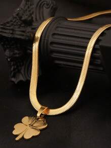 1 件 18k 金色钛钢四叶草吊坠项链，简约锁骨链，适合女性日常佩戴 - 金色 - 查看 3