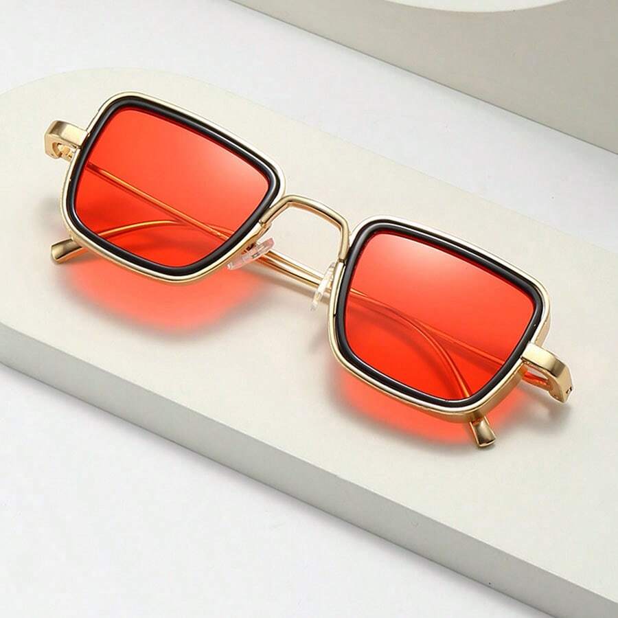 A Pair Of Retro Fashion Glasses, Thick-Edge Fashion Metal Square Frame Fashion Glasses, Outdoor Fashion Glasses, Ideal For Street Photography
