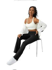1pc Women Plus Size Flare Yoga Pants, Slimming High Waist Workout Leggings With Pockets