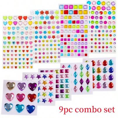Glitter Diamond Crystal Jewel Sticker Set/Heart/Colorful Cute Creative Shiny Stickers 3D Stereoscopic Design Style High Quality Acrylic Gem Stickers With Vivid Colors, Waterproof, Durable, Easy To Peel Off And Stick, Suitable For Water Bottles, Cups, Face, Nails, Phones, Laptops, Furniture, Refrigerators, Party Gifts, Birthday Rewards, Facial Decorative DIY Diamond Stickers (Assorted Colors)