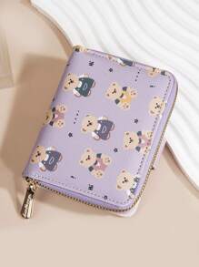Baellerry Cartoon Bear Snap Button Zipper Coin Purse Wallet Purse Wallet Mini Wallet Small Wallet Cute Wallet - Purple - View 2