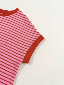 CILKOO Batwing Sleeve Striped Knitted Round Neck T-Shirt For Summer