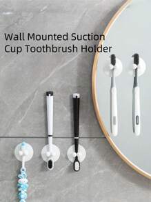 2pcs Toothbrush Holder, Simple Suction Cup Toothbrush Stand, Bathroom Kitchen Multi-Use No-Drill - White - View 7
