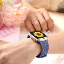 花卉雕刻表带与 Apple Watch 女式表带兼容 40 毫米 41 毫米 42 毫米 38 毫米 44 毫米 45 毫米 46 毫米 49 毫米，柔软硅胶可爱花朵图案运动表带与 Apple Watch Series 10 9 8 7 6 5 4 3 2 1 Ultra SE 兼容