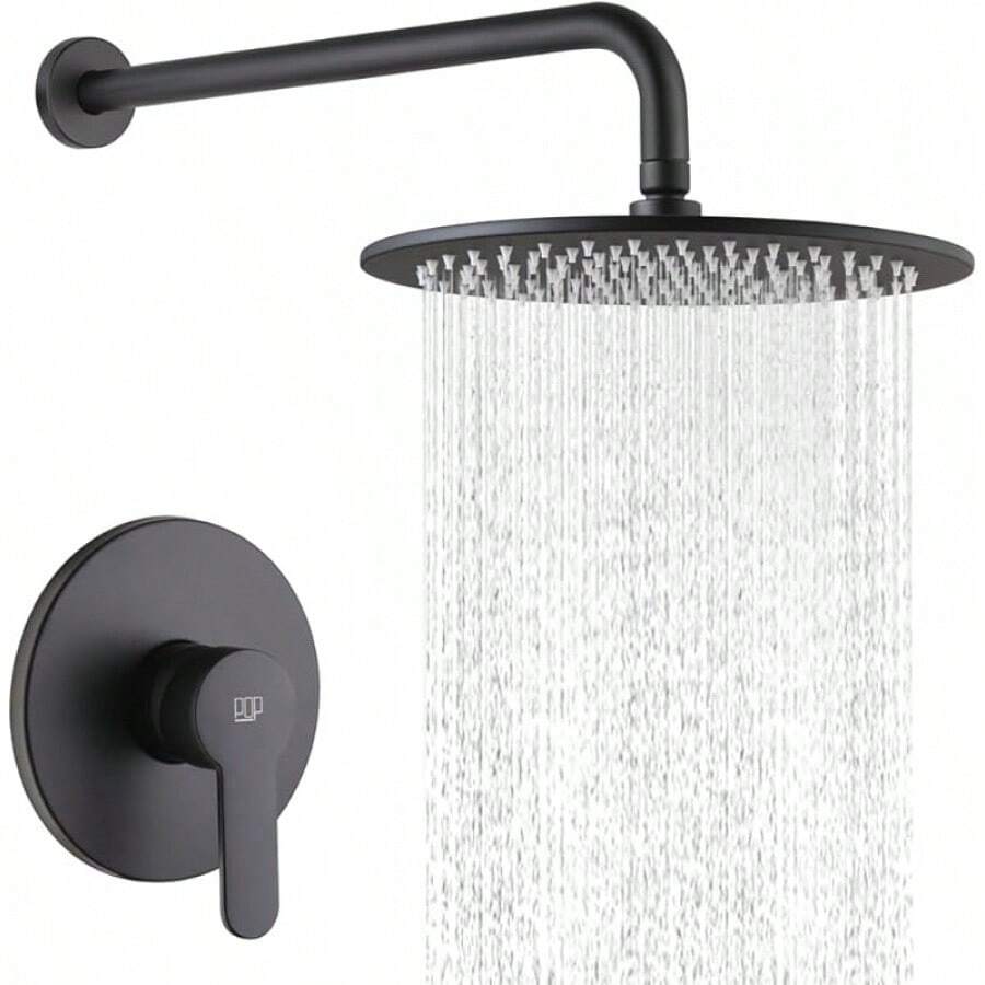 Ceiling Mount Rainfall Shower System Matte Black | 10 Inch Square Shower Head With Rough-in Valve - View #12