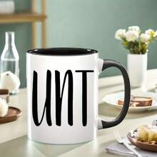 1 pièce Tasse à café en céramique imprimée avec lettre UNT, 11 oz, revêtement en polyester, réutilisable, lavage à la main uniquement, cadeau polyvalent idéal pour une tante