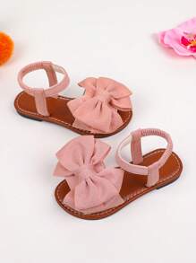 一双女童凉鞋新款蝴蝶结公主鞋松紧带设计软底休闲女童沙滩鞋夏季。 - 淺粉色 - 查看 2