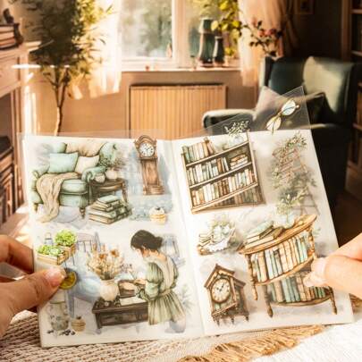 1 livro com 30 folhas, série Poetic Life, adesivos de atmosfera de vida, decoração de livro, scrapbooking, estética, caderno de desenho, criatividade, feito à mão, faça você mesmo, colagem, material de cartão, material de escritório e escolar, material escolar, volta às aulas