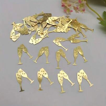50/100pcs Gold Metallic Paper Confetti Champagne Glass Shaped, Luxury Birthday Wedding Party Holiday Table Decoration, Creative Celebration Supply, Suitable For Birthday Party, Wedding Ceremony, Bachelor/Bachelorette Party, Graduation, Homecoming, Theme Party, Retirement Party, Anniversary, Housewarming, Restaurant Table Decor