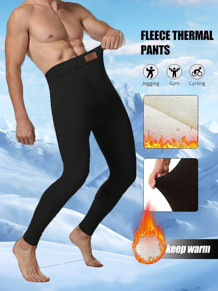 1pc Boyfriend Style Men's Warm Running Compression Tights, Thermal Lined Cycling Pants For Cold Weather, Outdoor Sports Leggings