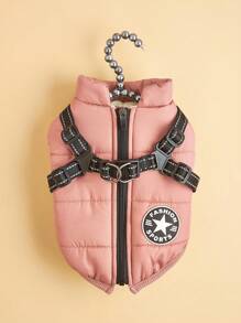 1pc Dog Harness Vest With Leash, Waterproof Padded Winter Warm Outfit