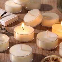 100/50/25pcs Pure Natural Soy Wax Tea Lights, 4-6 Hours Long Burning Time, Smokeless & Odorless Soy Wax Tea Candles, Ideal For Elegant & Romantic Home Use, Meditation, Anniversary, Pool, Chapel, Wedding, Church, Seasonal Celebration, And Emergency