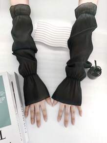 1 Pair Women's Plain Color Casual Street Elegant Polyester Quilted Wrinkle Arm Sleeve Without Decor Super Thin UV Protection For Beach, Night Out, Casual, Holiday, Sports, Party, Daily Use, Suitable For Spring, Summer, Autumn