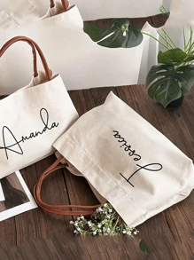 定制伴娘沙滩包 - 个性化帆布手提袋，可印上您的名字，非常适合婚礼、新娘派对和旅行 - 象牙色，非常适合作为个性化节日礼物，适合万圣节/圣诞节/感恩节/新年/情人节和其他节日。女士包，便携，多功能，用途广泛，大容量，轻便，实用，多用途，色彩缤纷，可爱，千禧风格，度假/休闲，通勤，商务休闲，定制，个性化，独特，旅行包，大号手提包，送给女朋友、男朋友、家人、朋友的礼物，户外/郊游/旅行/徒步/体育场/运动/攀岩，商务/通勤/工作/办公室，沙滩包，学习用品，返校季，办公室，学校，教室，教师礼物，大学同事，宿舍，教师，男女学生，青少年，初中生，高中生，大学生，大一、大二、低年级学生。 - 彩色 - 查看 3