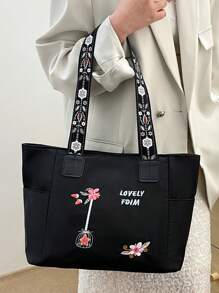 布艺手提包，波西米亚风单肩包，复古手提包，艺术风背包，适合女性或学生，可装书本、购物袋，返校必备，是女士手提包、大学必备单品和波西米亚风女装的理想之选 - 黑色 - 查看 6