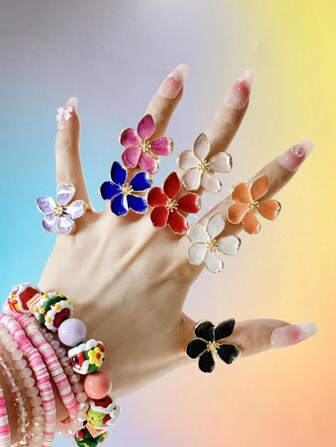 قطعة واحدة خاتم زهري أنيق متعدد الألوان (أبيض, وردي, خوخي, بنفسجي, أزرق, أسود), إلهام من الدوبامين العصري, مناسب للاستخدام اليومي، العطلات، هدية للصديق، الربيع والصيف