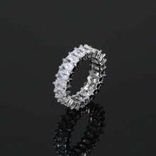 1pc Hip Hop Jewelry 6.5mm Width Emerald Cut Eternity Band Cz Ring - Beautifully Crafted Eternity Ring With Cz Stones - Yellow Gold - View 3