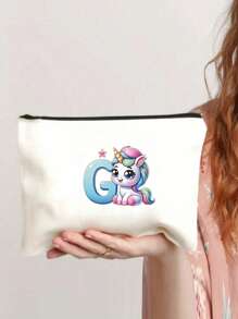 1 件可爱卡通独角兽 26 个独角兽字母印花，送给女孩的礼物，可爱复古卡通图案印花袋收纳袋