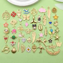 50 sztuk Mix Cute Emalia Assorted Mini Charm KC Złoty Balon Pióro Metal Wisiorek Dla Kobiet Biżuteria Making DIY Craft Brelok Ozdoba Akcesoria Rzemieślnicze