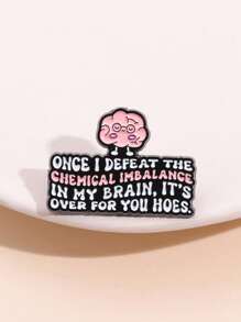 1 件创意时尚独特英文口号卡通大脑形状趣味礼物胸针