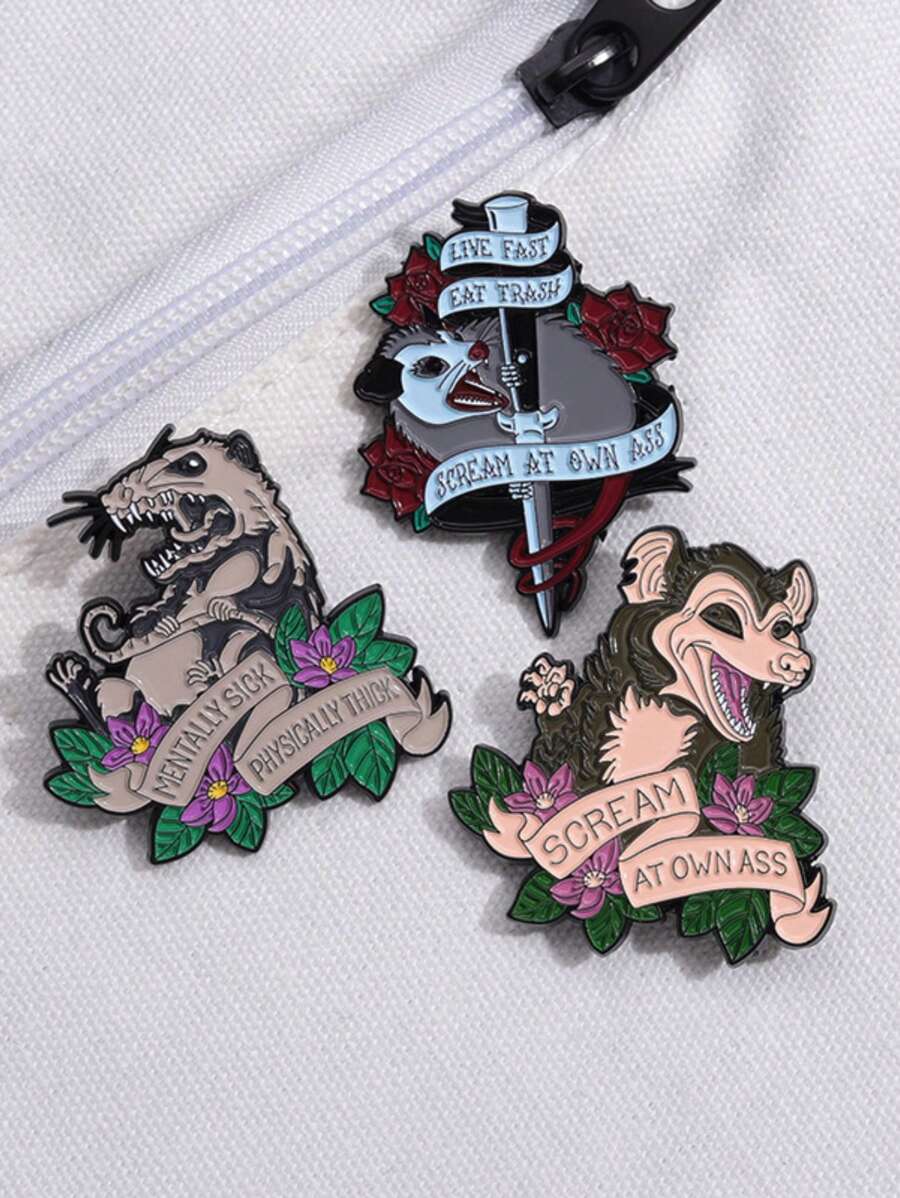 1pc Creative Cartoon Screaming Animal Design Metal Brooch, Fashionable & Delicate Accessory - Multicolor - View 1