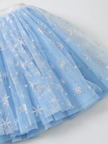 New Style Young Girl Snowflake Print Mesh Skirt - Blue - View 5