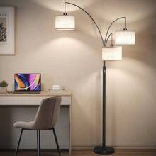 78" 3-Light Modern Ary Switch Black Arc Floor Lamp With Linen Drum