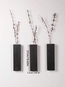 1个/2个/3个室内植物壁挂花盆，木质墙面装饰，适用于卧室、客厅、现代农舍风格，木质口袋壁挂花瓶，可放置干花和人造植物 - 黑色 - 查看 11