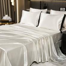 Satin Bed In A Bag 8 Pieces Queen Size Silk Like Black Comforter Set Luxury Silky Bedding Set Soft Lightweight Comforter Set Ruffle Sheet Set - 白色 - 查看 8