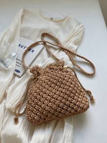 Bolso de bandolera pequeño tejido a mano para mujeres, nuevo bolso de mensajero tejido, bolso de hombro casual de playa de nicho, bolso sobre mini cuadrado, bolso de bandolera, adecuado para la playa y resorts