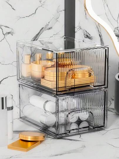 1/2 件可堆叠储物抽屉整理器，透明化妆品整理器，PET 储物盒，塑料桌面整理器，浴室配件，梳妆台储物和整理，适用于家庭、浴室、厨房、卧室、卫生间、房间、书房、化妆室储物配件、桌面装饰、家居装饰、多用途储物分配器、整理器、化妆品整理器、旅行、房间装饰、房间、藤条篮、礼品篮、黑色篮子、篮子、储物篮、储物盒、塑料篮、玩具篮、家居装饰、桌面装饰、家居装饰品、房间装饰、卧室装饰、礼品