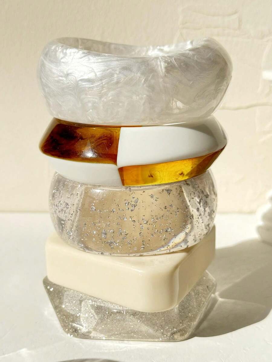 1 件扎染闪亮几何树脂手链，夏季海滩度假杂志拍摄配件 - 彩色 - 查看 1