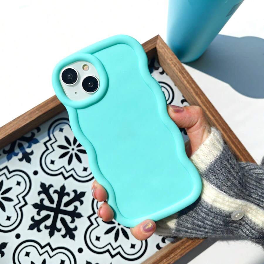 1pc Colorful Simple Macaron Material 3D Wavy Mint Green Matte European American Dream-Like Pastel Color Full Coverage Anti-Fall Fresh Cream Wave Style Cell Phone Case, Compatible With Apple/ Waterproof Shockproof Scratch Resistant,International Version, Not The Domestic Version