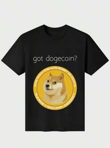 Dogecoin Bitcoin Cryptocurrencies Doge Coin Dodgecoin Meme T-Shirt   Casual Digital Print 220g Pure  Heavy 100% Cotton T Shirt - Black - View 1
