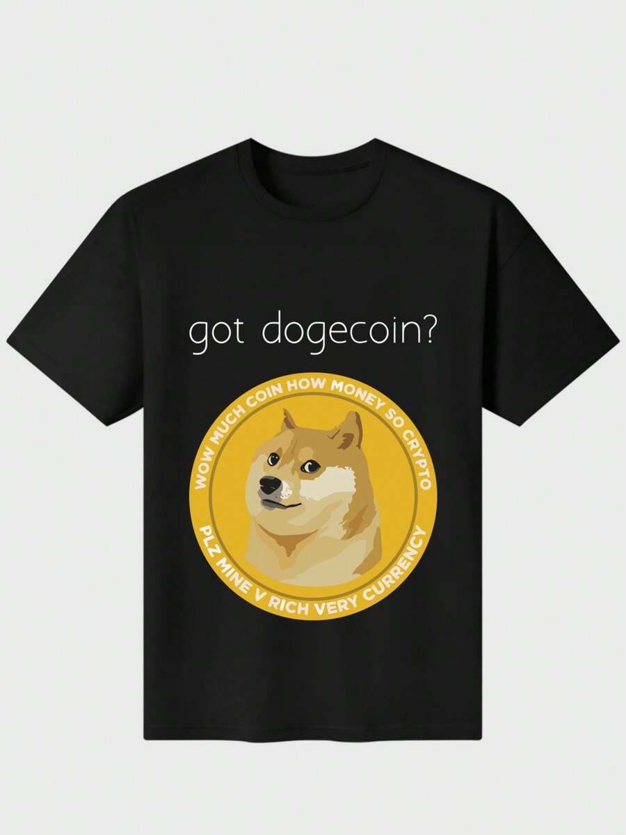 Dogecoin Bitcoin Cryptocurrencies Doge Coin Dodgecoin Meme T-Shirt   Casual Digital Print 220g Pure  Heavy 100% Cotton T Shirt - Black - View 1