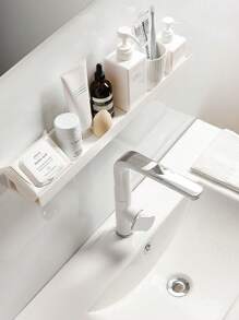 1pc/2pcs Space-Saving Acrylic Bathroom Organizer Racks, Extendable Storage Shelf, Wall-Mounted, No Drilling Required, Thick Adhesive Backing, Suitable For Toiletries And Accessories, White Bathroom Storage And Display Rack