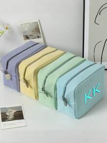 Neceser de maquillaje personalizado con monograma, bolsa con inicial personalizada, bolsa de tocador de gran capacidad a rayas, organizador de viaje de moda - Multicolor - Ver 5