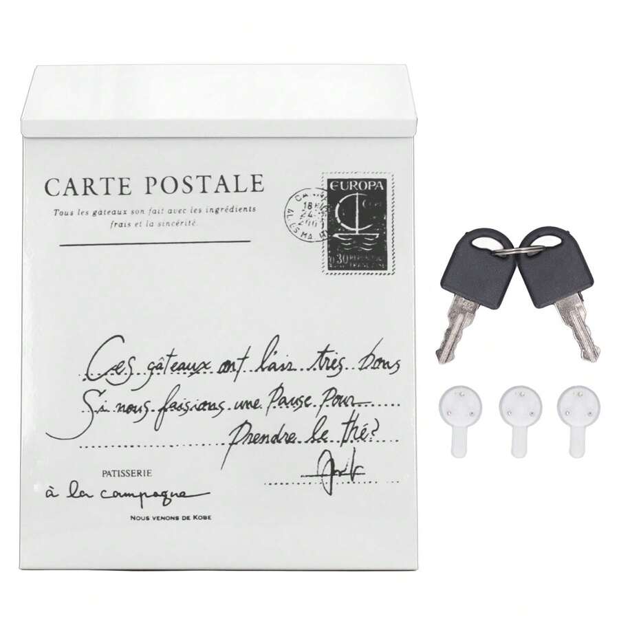 Buzón de Hierro, Buzón Creativo Montado en la Pared Ampliamente Utilizado Cerrado con 2 Llaves para el Hogar (Letras Pequeñas en Beige) - Blanco - Ver 1