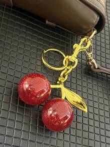 1pc Cherry Fruit Bag Charm, Creative Key Chain, Handbag Pendant Decoration Gift For Women, Car Accessories