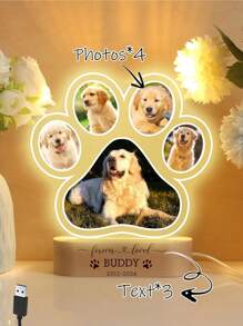 1pc Custom Photo Night Light In Dog Paw Shape- Personalized Pictures Frames With Pictures And 3D Wood Base, Acrylic Romantic Gift Of Light Up Sign For Valentine's/Aniversary/Housewarming/Wedding/Birthday/Christmas/Thanksgiving/Halloween (Bedside Decor)
