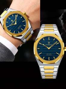 1 Stück elegante Herren Geschäftsuhren im Retro-Goldton aus rostfreiem Stahl, 30M wasserdicht, leuchtend, Quartz, Mode-Stil Herrenuhren als Geschenke für Väter