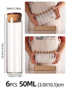 6 Stücke/Set Kokosnussdeckel/Holzkork Kleine Glasflaschen, 50ml lange Flasche, Glas Langflasche mit Kork, Fläschchen mit Korken, für DIY Handwerk, Geschenk Dekoration, Mini Glasflaschen - transparent - Übersicht 11