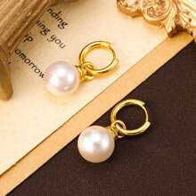 salmoph 1 Pair French Style Round Pearl Earrings, Suitable For Daily Wear By Women