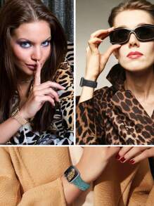 Leopard Engraved Bands Compatible With Apple Watch Band 40mm 41mm 38mm 42mm 44mm 45mm 46mm 49mm, Cheetah Pattern Soft Silicone Strap Compatible With IWatch Series 10 9 8 7 6 5 4 3 2 1 SE Ultra