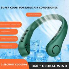 1pc Halter Fan Usb Portable 3/5-Speed Adjustable With Digital Display Mini Portable Small Slouchy Person Halter Neck Leafless Rechargeable 360° Adjustable Refrigeration Air Conditioning Outdoor Student Mute Large Wind Fan Cooling Artefact Gift - White - View 6