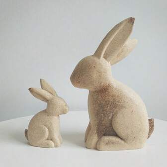 1 件复古木制兔子装饰品，2 种尺寸的可爱兔子，适合复活节装饰