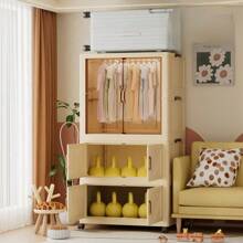 Kremowa, składana szafa z możliwością swobodnego montażu, wielowarstwowa szafa domowa, dwudrzwiowa szafa dziecięca, szafka do przechowywania w sypialni domowej