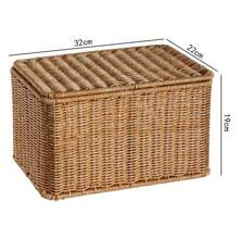 1pc Synthetic Rattan Woven Covered Storage Box Dustproof Desktop Organizer Household Storage Basket - Coffee Brown - View 15